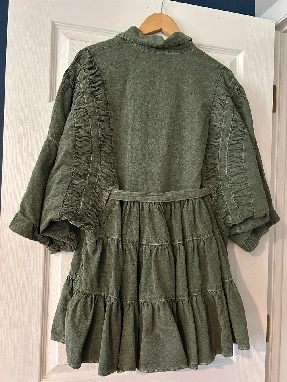 Free People Olive Green Textured Zip-Front  Dress